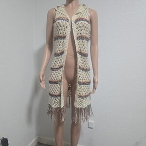 Multicolor Hooded Fringe Cardigan